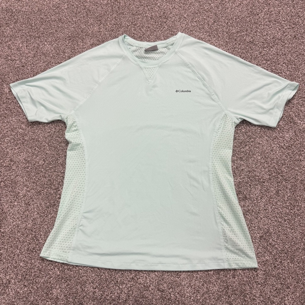 Columbia Shirt Womens Large Green V-Neck Short Sleeve Raglan Active Top
